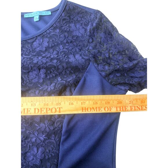 Antonio Melani Lace Dress Women Large Blue Long Sleeve Sheath Knee Length - Picture 5 of 7